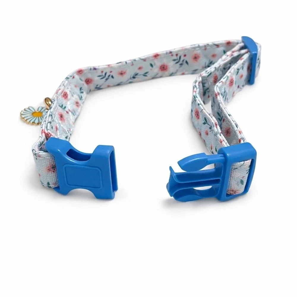 Raisingwell Small Dog Collar Blue Floral Print with Daisy Charm Adjustable S